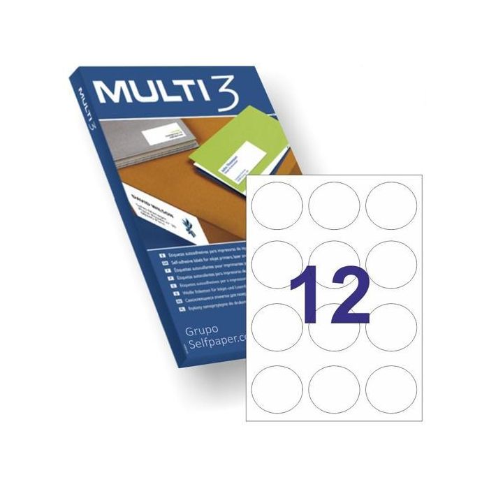 Multi-3 Etiquetas Adhesivas Circulares Ø60 mm Inkjet-Láser 12 X 100H Blanco Multi-3 Etiquetas Adhesivas Circulares Ø60 mm Inkjet-Láser 12 X 100H Blanco