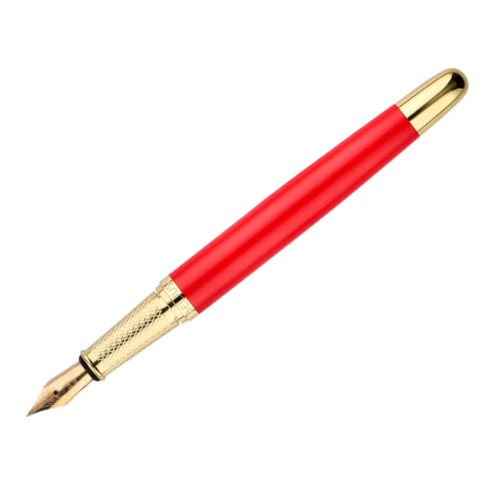 Belius Passion d'or Pluma y estuche de lujo en cuero rojo y dorado con tinta azul, aluminio texturizado 9