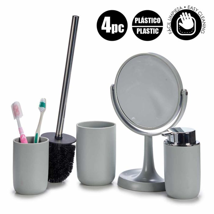 Set 4 Piezas Artículos de Baño Gris Berilo - Incluye Espejo, Vaso, Escobillero y Jabonera (6 Unidades) 1 Set 4 Piezas Artículos de Baño Gris Berilo - Incluye Espejo, Vaso, Escobillero y Jabonera (6 Unidades) 1