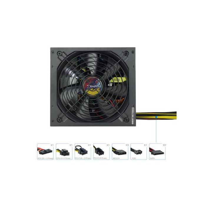 TooQ TQAPOLO-650SP Fuente de Alimentación ATX 650W con PFC Activo, Ventilador silencioso 140mm, Crossfire SLI 2