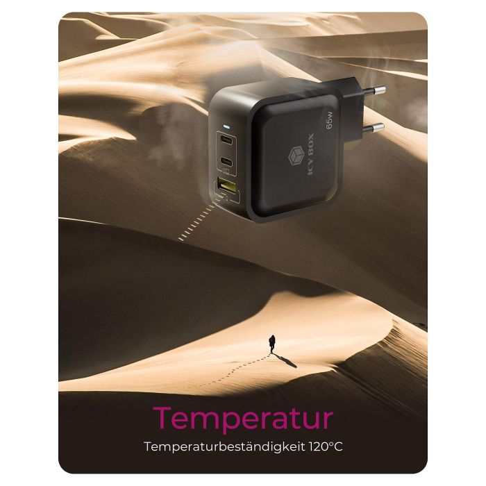 ICY BOX Cargador GaN 65W 3 Puertos PD 3.0 Negro IB-PS1030-PD 6