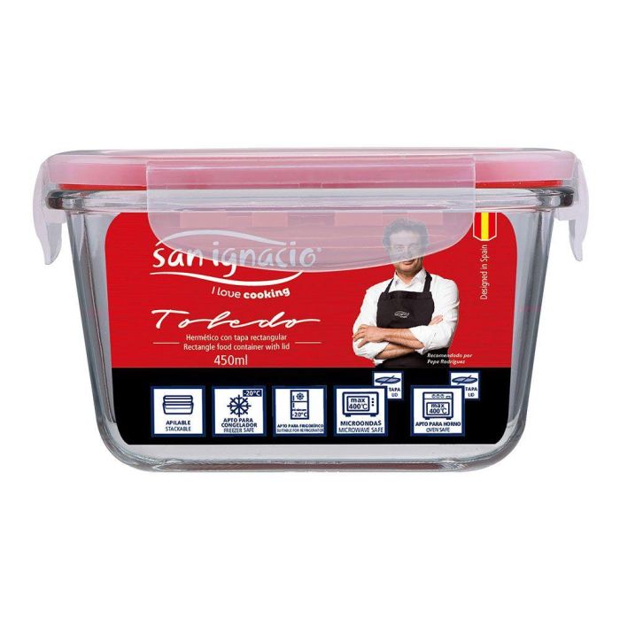 San Ignacio Fiambrera Hermética Cristal Toledo 450 ml Vidrio Borosilicato Tapa PP