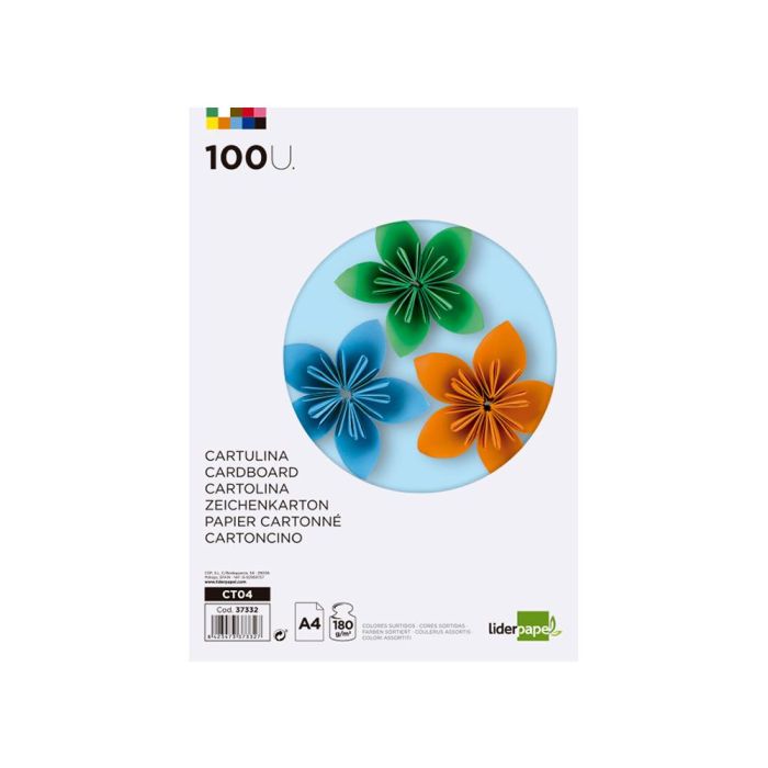 Cartulina Liderpapel A4 180 gr-M2 10 Colores Surtidos Paquete De 100 Hojas 1