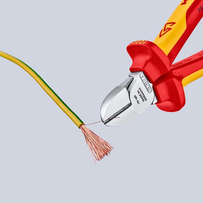 Knipex 7006140 Alicates de corte diagonal 140mm, cabeza estrecha para espacios reducidos, cromado, mangos aislados VDE, electricidad 5 Knipex 7006140 Alicates de corte diagonal 140mm, cabeza estrecha para espacios reducidos, cromado, mangos aislados VDE, electricidad 5
