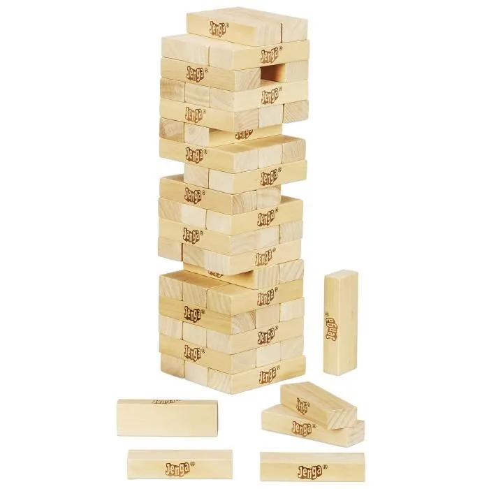 Hasbro Games Jenga G1499 Juego de Torre de Bloques Clásico con Desafíos de Aplicación para +6 Años 1 Hasbro Games Jenga G1499 Juego de Torre de Bloques Clásico con Desafíos de Aplicación para +6 Años 1