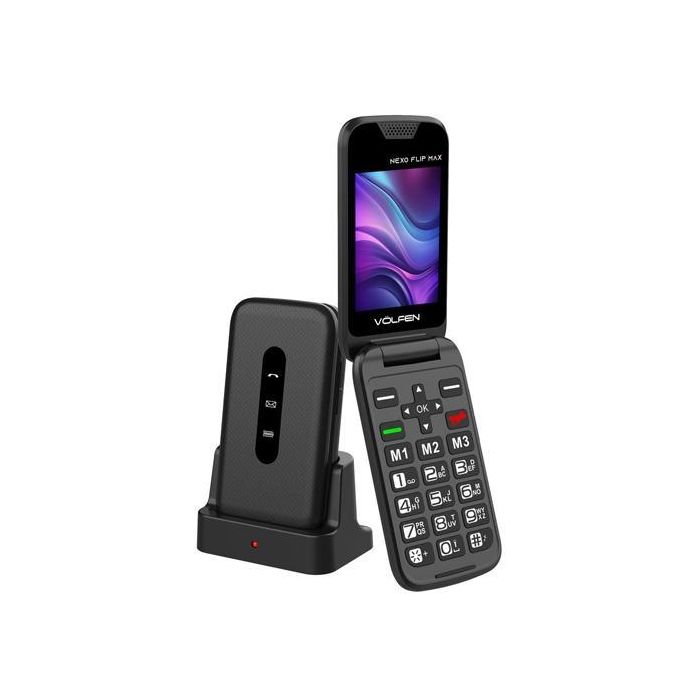 Volfen Telefono Movil Nexo Flip Tipo Choncha Con Base Negro