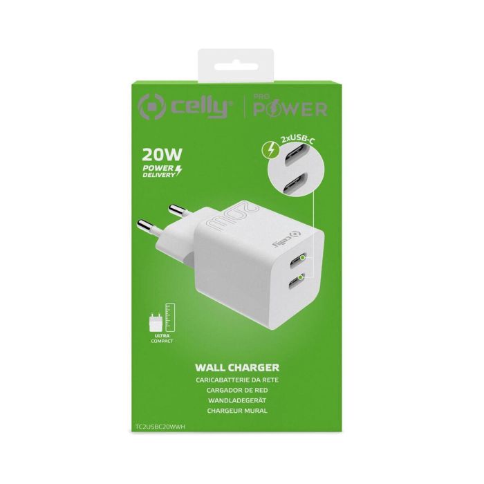 Cargador de Batería Celly TC2USBC20WWH Blanco 1 Cargador de Batería Celly TC2USBC20WWH Blanco 1