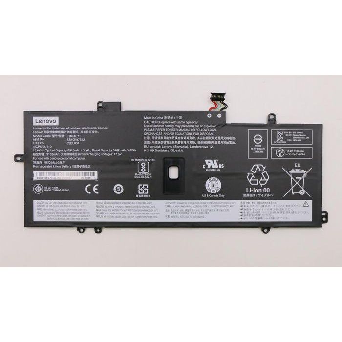 Lenovo Rechargeable lithium-ion battery, 51Wh capacity, designed for Lenovo ThinkPad X1 Yoga and X1 Carbon series laptops. Lenovo Rechargeable lithium-ion battery, 51Wh capacity, designed for Lenovo ThinkPad X1 Yoga and X1 Carbon series laptops.