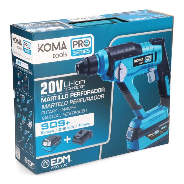 Koma Tools Martillo Percutor Perforador 20V Kit con Batería 4.0Ah, Cargador y Maletín SDS Plus 1.3J Pro Series 3 Koma Tools Martillo Percutor Perforador 20V Kit con Batería 4.0Ah, Cargador y Maletín SDS Plus 1.3J Pro Series 3