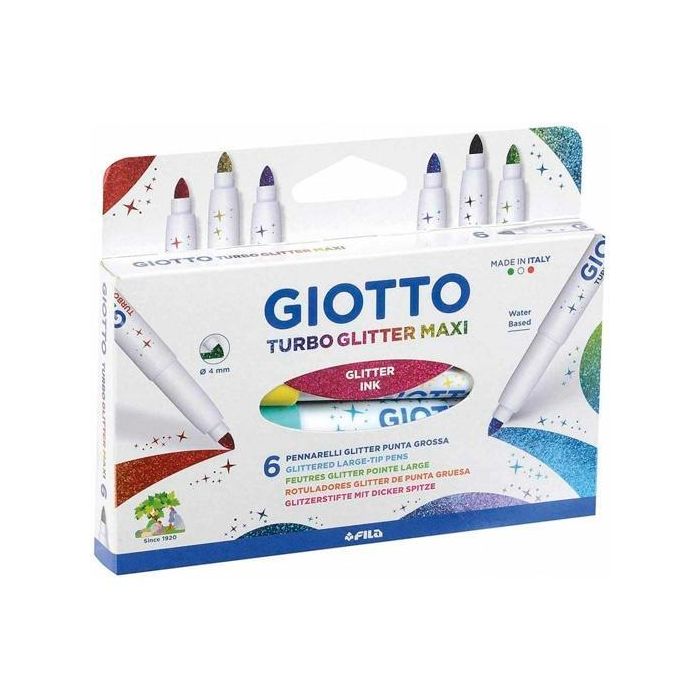 Giotto Rotuladores Turbo Glitter Maxi Colores Surtidos Estuche 6 Ud - Punta gruesa con purpurina Giotto Rotuladores Turbo Glitter Maxi Colores Surtidos Estuche 6 Ud - Punta gruesa con purpurina