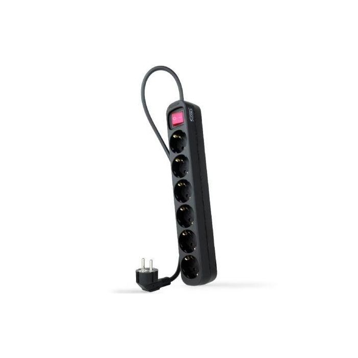 Nanocable 10.37.0006-BK Regleta de Enchufes con Interruptor, 6 Tomas de Corriente con Toma de Tierra, Cable 1.4m, Protección Infantil, 3.680W, Negra