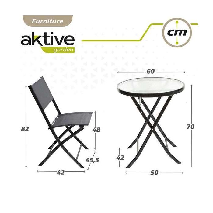 Conjunto de mesa de terraza plegable (60x71 cm) + 2 sillas de textileno (46x82 cm) aktive 3 Conjunto de mesa de terraza plegable (60x71 cm) + 2 sillas de textileno (46x82 cm) aktive 3