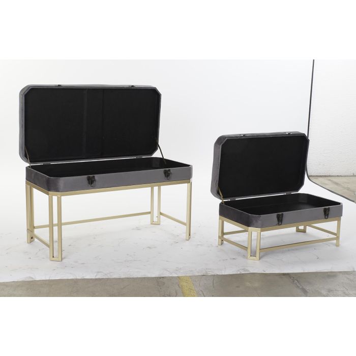 DKD Home Decor Descalzadora Glam de Terciopelo y Metal, Set de 2 unidades, Colores Gris y Dorado, Dimensiones 40x47x80 cm, Altura Asiento 47 cm 3 DKD Home Decor Descalzadora Glam de Terciopelo y Metal, Set de 2 unidades, Colores Gris y Dorado, Dimensiones 40x47x80 cm, Altura Asiento 47 cm 3