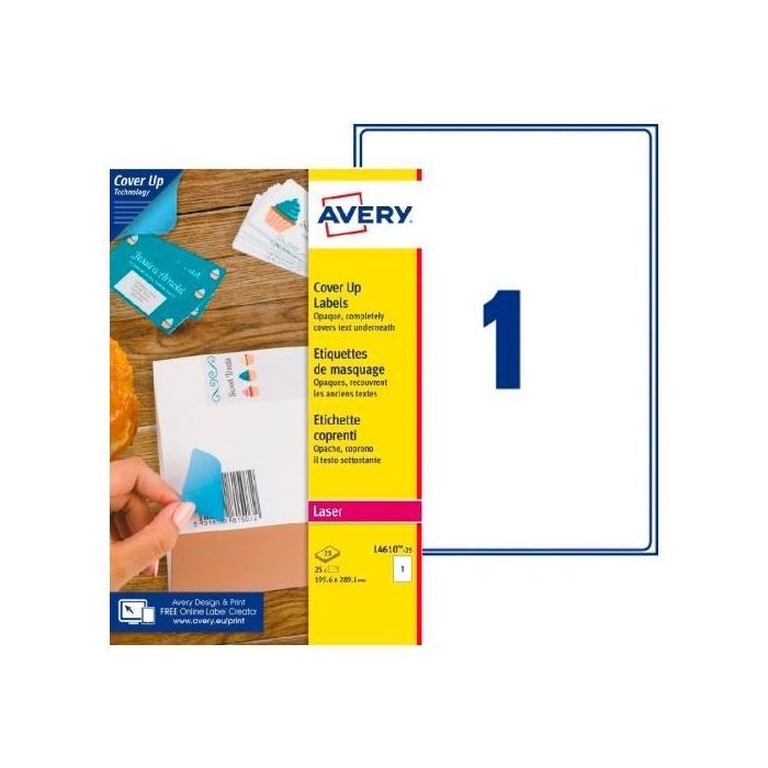 Avery Etiquetas Adhesivas Para Enmascaramiento 199,6x289,1 mm Láser 1 X 25H Blanco Avery Etiquetas Adhesivas Para Enmascaramiento 199,6x289,1 mm Láser 1 X 25H Blanco