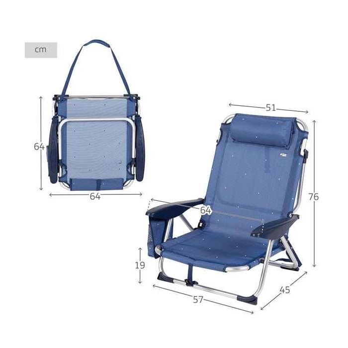 Silla playa aluminio plegable 4 posiciones 51x45x76cm con cojin,bolsillo y asa. 4 Silla playa aluminio plegable 4 posiciones 51x45x76cm con cojin,bolsillo y asa. 4