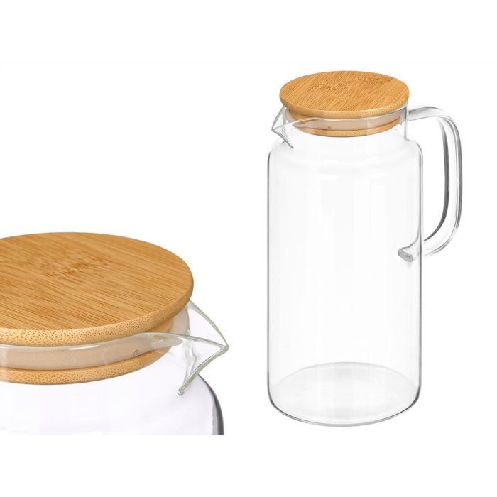 Vivalto Jarra Redonda de Borosilicato con Tapa de Bambú 1.2L Transparente/Marrón 14.5x23x10 cm (Set de 12)