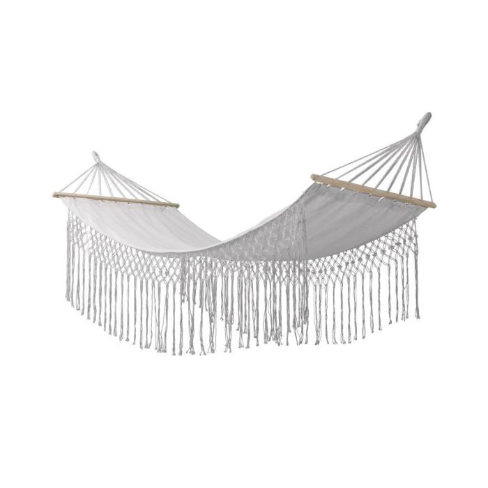 DKD Home Decor Hamaca Terraza Jardín Beige 100x200 cm con Flecos, Algodón Poliéster Pino, Carga 100kg
