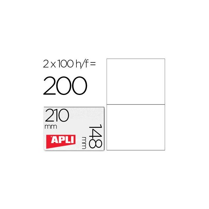 Apli Etiquetas Adhesivas 210x148 mm Inkjet-Láser C-Rectos 2 X 100H Blanco