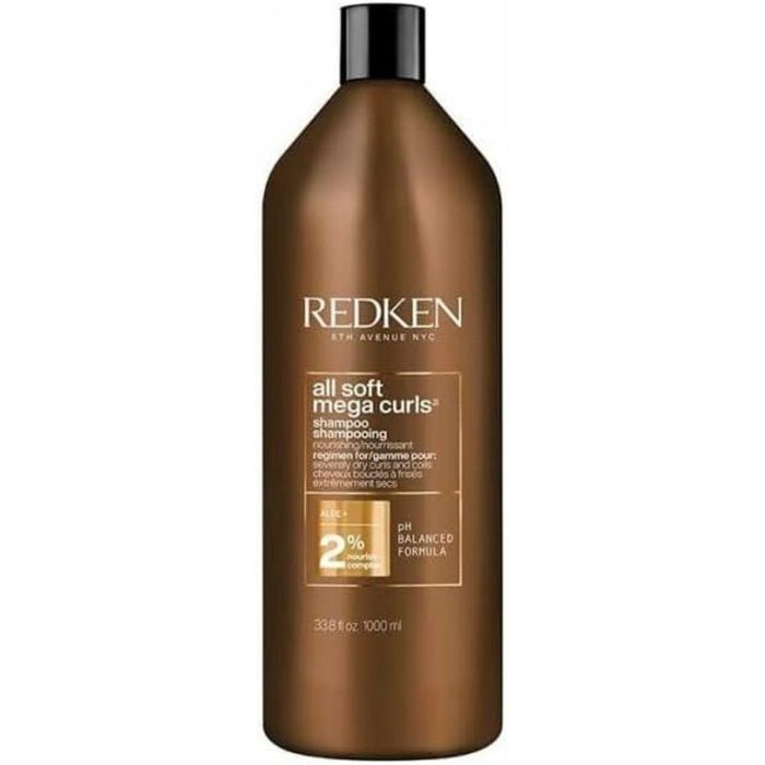 Redken All Soft Mega Curls Shampoo 1000ml - Para cabello rizado y seco, con Nourish Complex y Aloe Vera, sin sulfatos