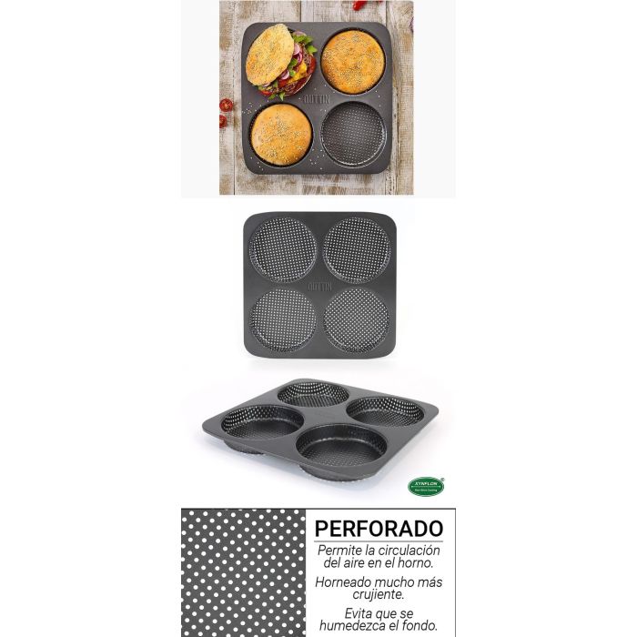 Quttin Molde para 4 Panes de Hamburguesa Perforado 28x28 cm (12 Unidades) 7