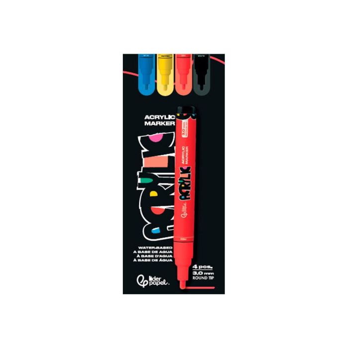Rotulador Liderpapel Acrylic Base Agua Todo Tipo De Superficie Punta Redonda 3 mm Caja De 4 Unidades Colores 1 Rotulador Liderpapel Acrylic Base Agua Todo Tipo De Superficie Punta Redonda 3 mm Caja De 4 Unidades Colores 1