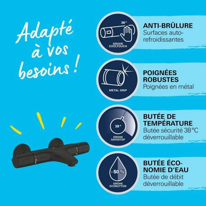 Grohe Mezclador Termostático Baño/Ducha Precision Trend 1022162432 Negro Mate Montaje Visto Ahorro de Agua 4