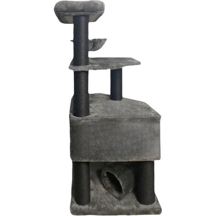 GUILY Rascador para gatos gris oscuro - 50 x 50 x 141 cm - Gris oscuro - 2 plataformas, 1 percha, 1 cabaña, 1 rampa, 1 túnel 2 GUILY Rascador para gatos gris oscuro - 50 x 50 x 141 cm - Gris oscuro - 2 plataformas, 1 percha, 1 cabaña, 1 rampa, 1 túnel 2