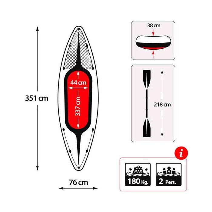 Intex Kayak Challenger K2 con Remos Aluminio Incluidos y Bomba 351x76x38cm 4