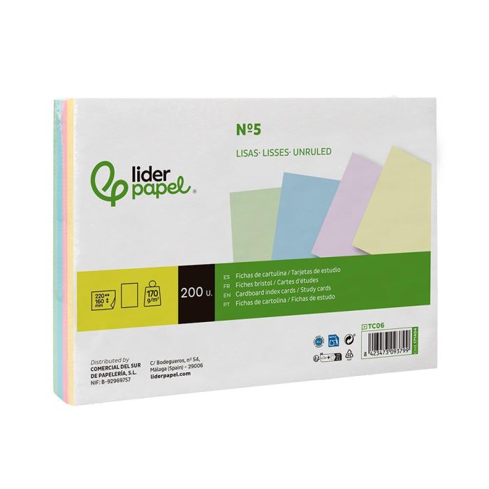 Tarjeta Liderpapel Para Estudiar Lisa Cartulina De Colores 170 gr-M2 160x220 mm Paquete De 200 Unidades 4