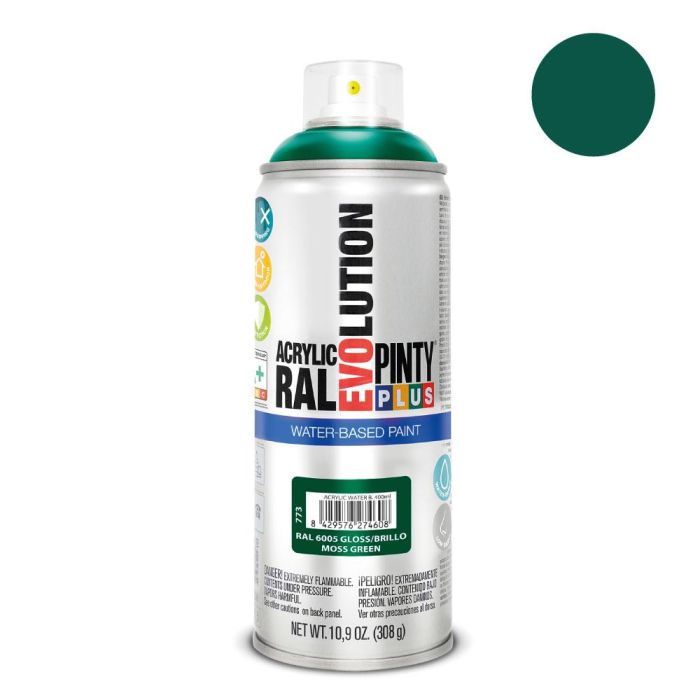 Pinty Plus Pintura en spray Evolution base agua 520 cc Verde musgo RAL 6005