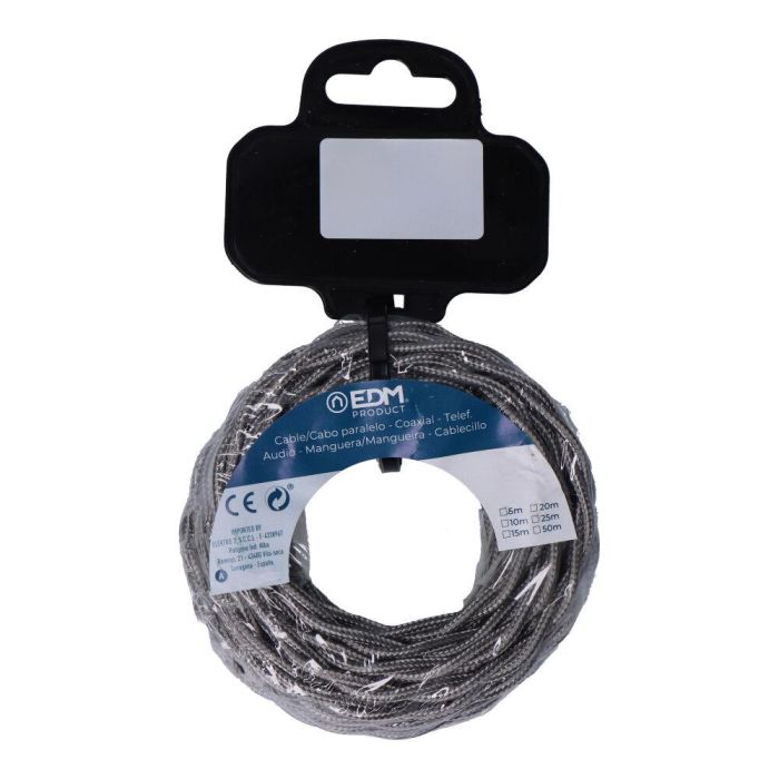 Edm Carrete cable textil trenzado h03vv-f 2 x 0,75 mm² gris oscuro, 5 m 0 Edm Carrete cable textil trenzado h03vv-f 2 x 0,75 mm² gris oscuro, 5 m 0