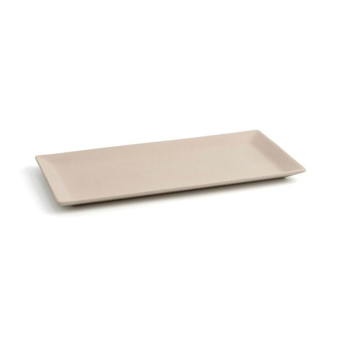 Quid Bandeja Rectangular Cerámica Mineral Gres 15x30 cm Beige 8 Unidades, Acabado Texturizado de Alta Resistencia, Lavavajillas y Microondas 1