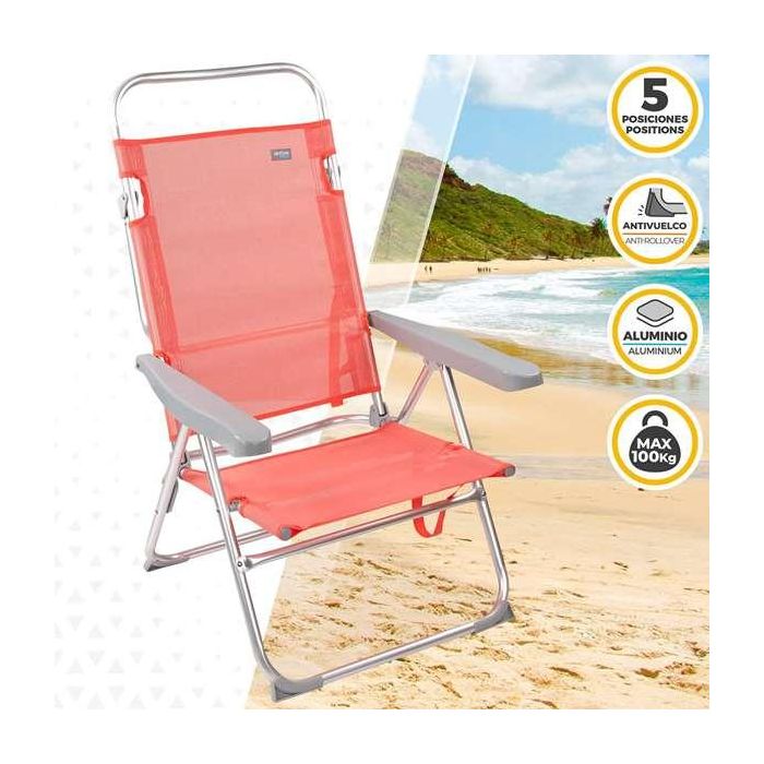 Color Baby Silla Playa Plegable Aluminio Flamingo 5 Posiciones Textilene 48x57x99 cm 2