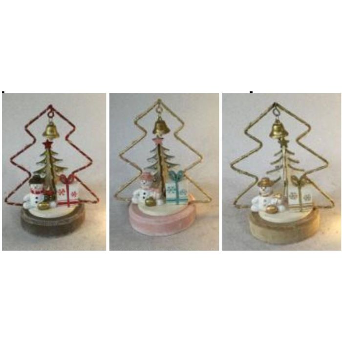 DKD Home Decor Figura Navidad Fantasía LED, Marrón Rosa Dorado, Diseño Árbol, 7x14x10 cm (Pack 6 Unidades Surtidas)