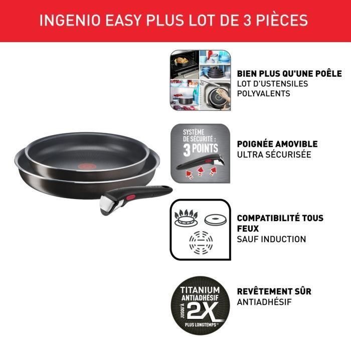 TEFAL INGENIO Sartenes Easy Plus 24/28cm + mango, No Inducción, Antiadherente, Apto para lavavajillas, Hecho en Francia L1509202 1