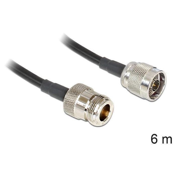 DeLOCK 88683 Antennenkabel N Stecker > N Buchse LMR195 6m Negro - Cable de antena 50 Ω, Macho a Hembra
