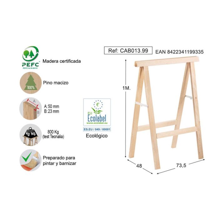 Caballete pino pro 1 metro sección 50x23mm astigarraga 5