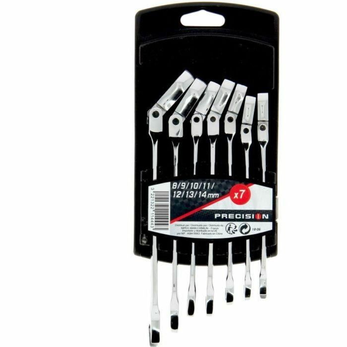 Precision Steel Juego de 7 Llaves Combinadas de Trinquete de Acero Inclinadas 180° (8-14 mm)