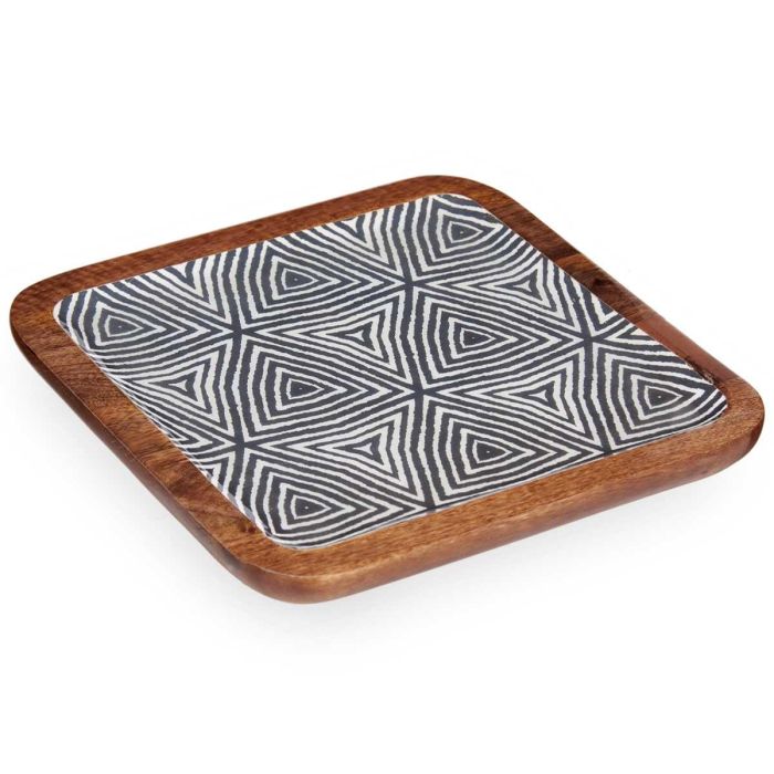 Centro de Mesa Cuadrado 25x25 cm Étnico - Giftdecor, Madera y Plástico, Blanco/Marrón/Negro (6 Unidades) 1