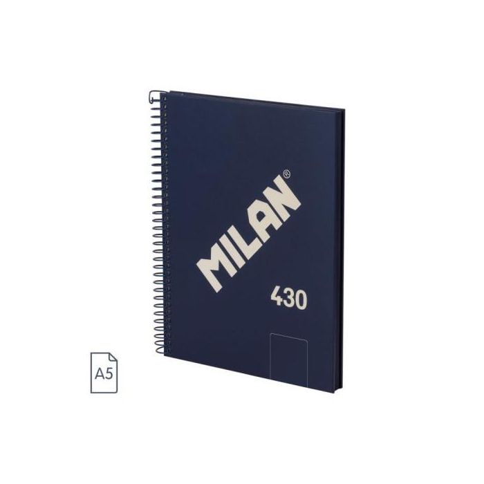 Cuaderno A5 con Espiral y Tapa Dura, 80 Hojas Blancas de 95 Gr/M, Colección 430 Since 1918, Azul Milan 57151E80B Cuaderno A5 con Espiral y Tapa Dura, 80 Hojas Blancas de 95 Gr/M, Colección 430 Since 1918, Azul Milan 57151E80B