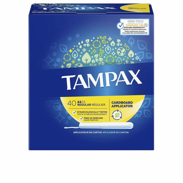 Tampax Tampón Regular para Flujo Normal con Aplicador de Cartón Biodegradable y Punta Redondeada - 40 Unidades