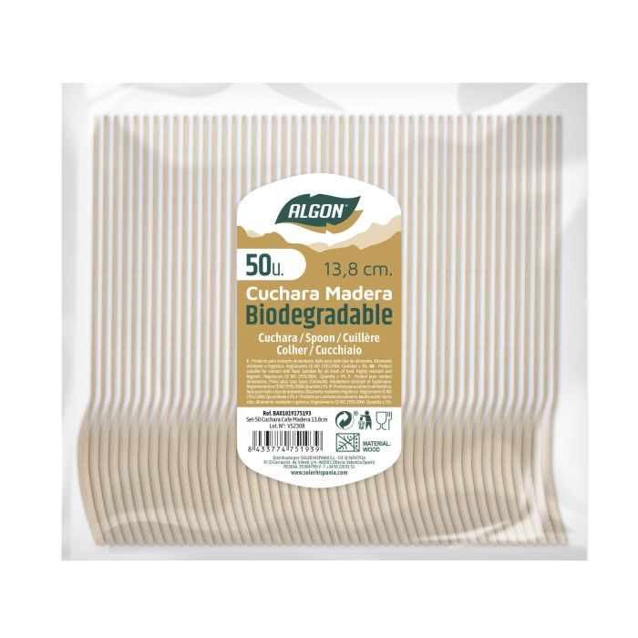 Algon Set de 50 Cucharas de Café de Madera, 13.8 cm de largo (20 Unidades) 1 Algon Set de 50 Cucharas de Café de Madera, 13.8 cm de largo (20 Unidades) 1