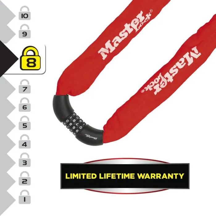 Master Lock Candado de cadena para bicicleta 8392EURDPROCOLR, Combinación, Cadena de 90 cm, Rojo 3 Master Lock Candado de cadena para bicicleta 8392EURDPROCOLR, Combinación, Cadena de 90 cm, Rojo 3