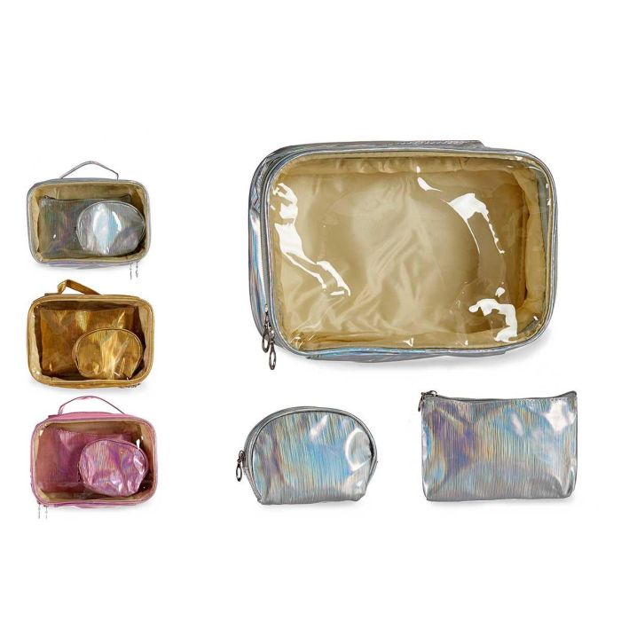 Berilo Set de 3 Neceseres de Plástico en Oro, Plata y Rosa - 17x8x25 cm (12 Unidades) Berilo Set de 3 Neceseres de Plástico en Oro, Plata y Rosa - 17x8x25 cm (12 Unidades)