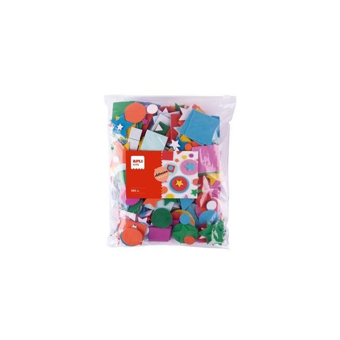 Apli Formas de Goma Eva Surtidas, 500 Unidades, 4 Formas, Varios Colores y Tamaños, Ideal para Manualidades