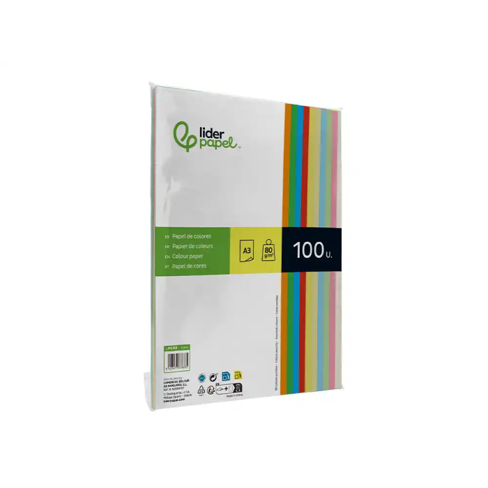 Liderpapel Papel Color A3 80gr Surtido Paquete 100 Hojas 3
