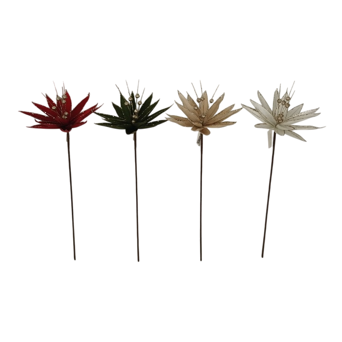 DKD Home Decor Rama de Navidad Tradicional con Flor, 60 cm de Alto, Verde Burdeos - 12 Unidades de Poliéster Surtidas