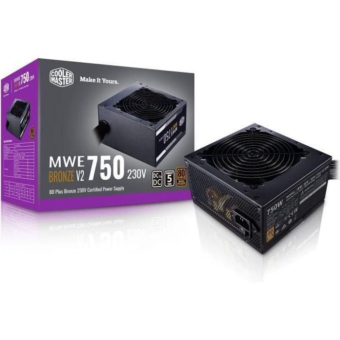 COOLER MASTER MWE Bronze 750W V2 - Fuente de alimentación 750W - 230V (Certificado 80 Plus Bronze 5 años de garantía) Cables planos negros