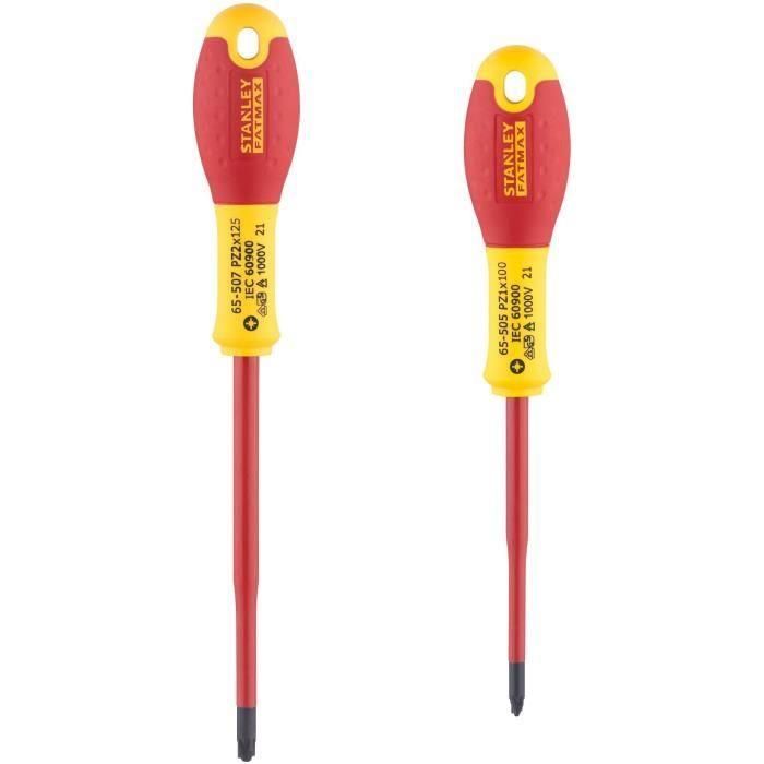 Juego de 2 Destornilladores - STANLEY FATMAX - FMHT0-62649 - Bloques de terminales aislados 1000V - PZ1X100 + PZ2X125 2 Juego de 2 Destornilladores - STANLEY FATMAX - FMHT0-62649 - Bloques de terminales aislados 1000V - PZ1X100 + PZ2X125 2