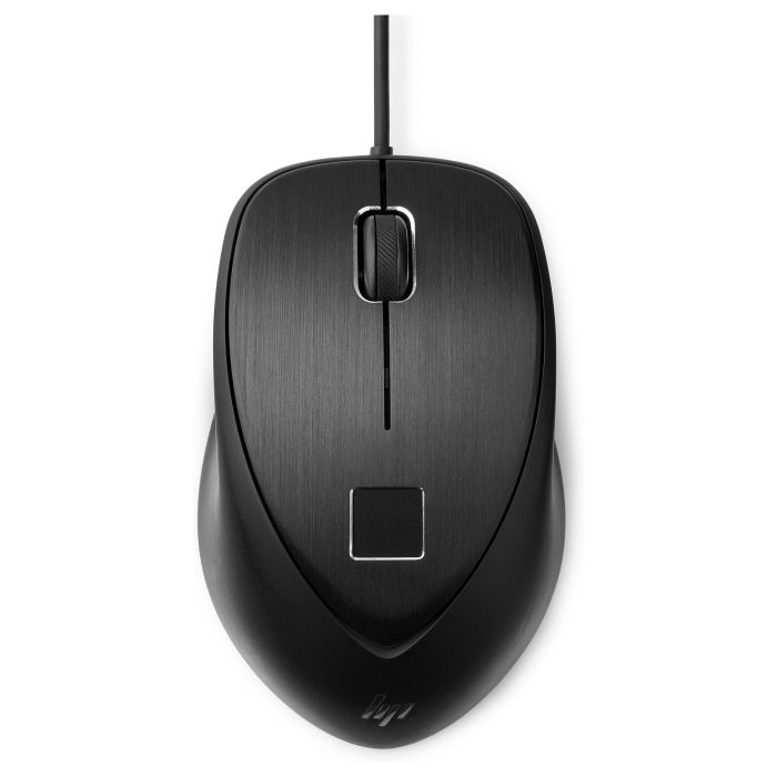 HP Ratón USB con Lector de Huella Digital, Ambidextro, USB Tipo A, Negro